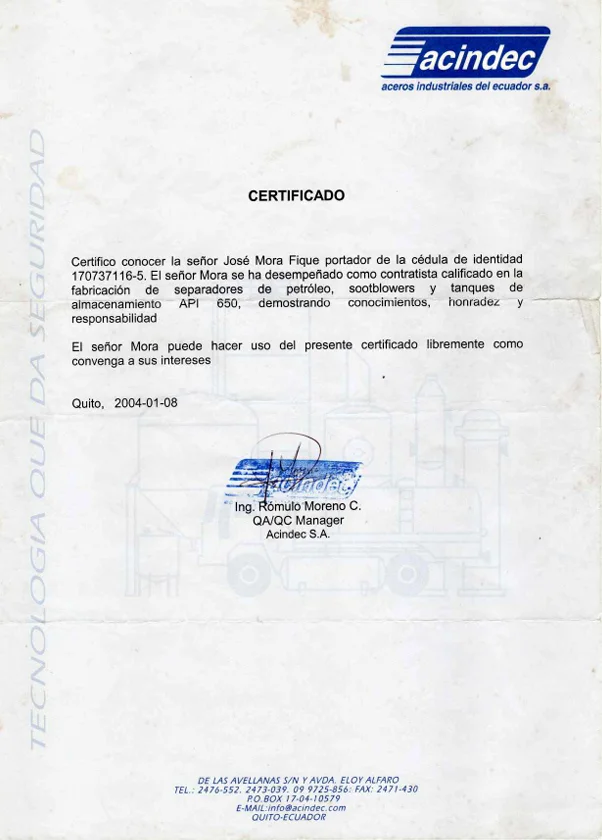Fabricación de equipos y tanques industriales bajo norma API 650